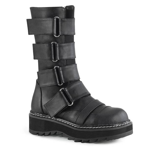 Demonia Women's Lilith-211 Platform Mid Calf Boots - Black Vegan Leather D9426-75US Clearance